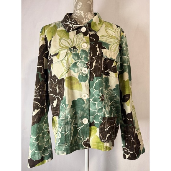 Women Chicos Size 3 Green Long Sleeves Down Bottom With Pockets Chore Jacket - Picture 2 of 15